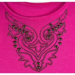 Vibrant Hot Pink Scoop Neck Short Sleeve Studded Tee Shirt Pull On Plus Size